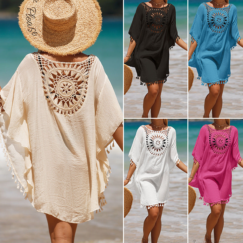 Damen Strandtunika mit kunstvollem Häkeldesign und fransigen Abschlüssen Drune