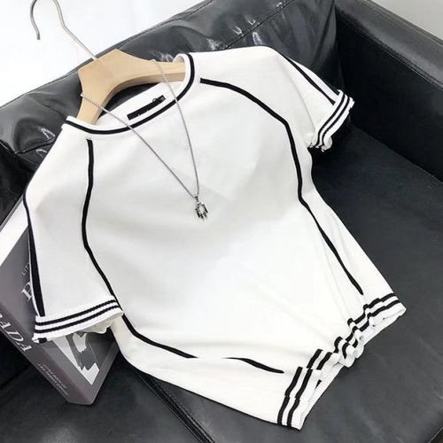 Damen Sportliches Kurzarm-T-Shirt mit Kontrastnähten Drune