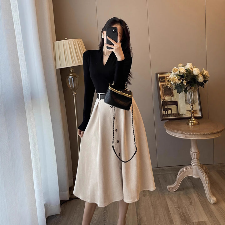 Damen Elegantes Midikleid mit Knopfleiste Drune