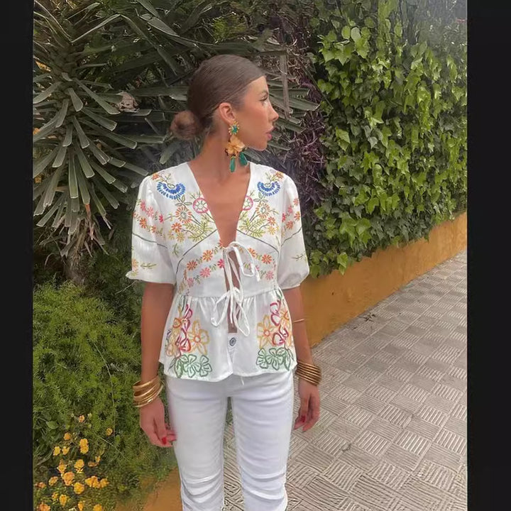 Damen luftige und elegante Bluse mit floralem Muster Drune