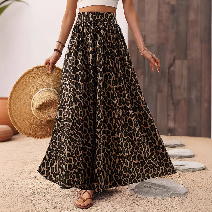 Damen Maxi-Rock mit elastischem Bund und Leopardenmuster Drune