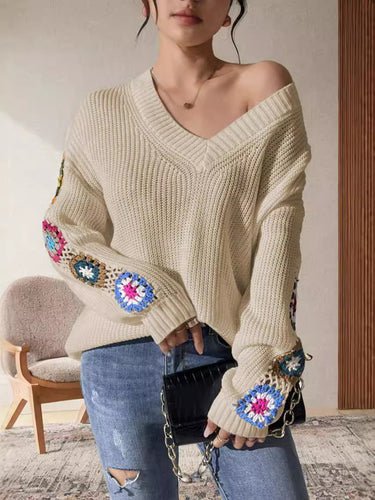 Damen Strickpullover mit verspielten Häkelakzenten und weitem Schnitt Drune