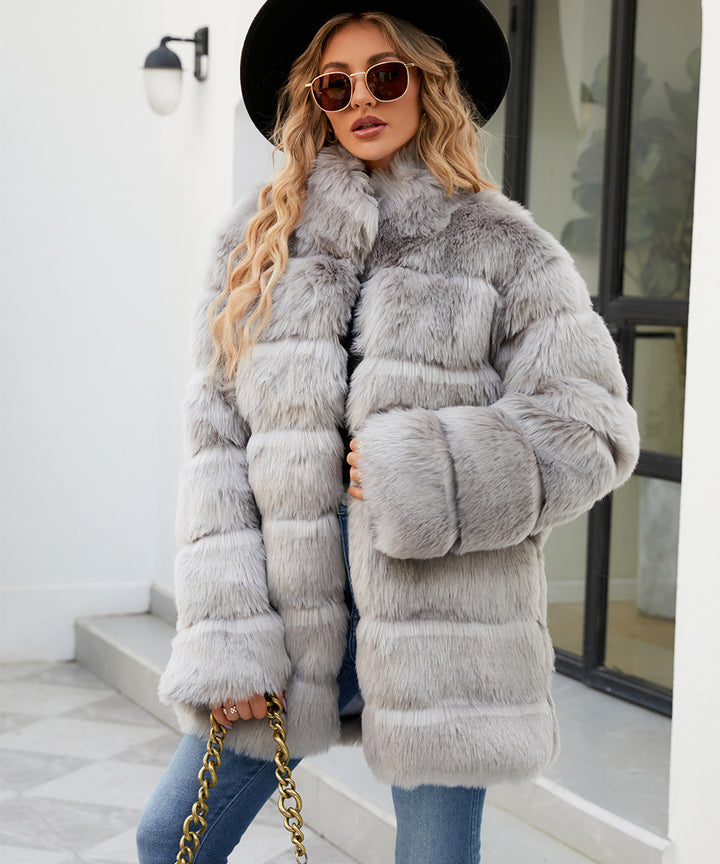 Damen Luxuriöse Kunstpelzjacke mit lockeren Ärmeln und voluminösem Schnitt Drune