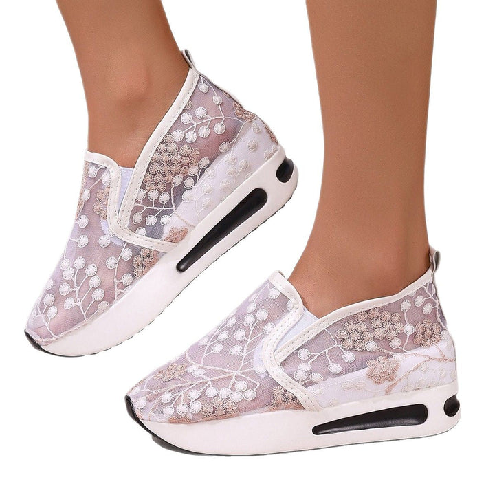 Damen Elegante und luftige Sneakers mit floraler Bestickung Drune