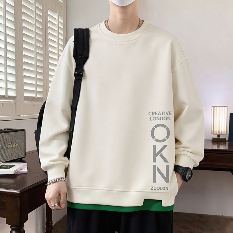 Herren Oversize‑Sweatshirt mit kontrastierenden Ärmeln, Rundhalsausschnitt & Labelpatch Drune