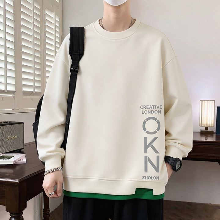 Herren Oversize‑Sweatshirt mit kontrastierenden Ärmeln, Rundhalsausschnitt & Labelpatch Drune