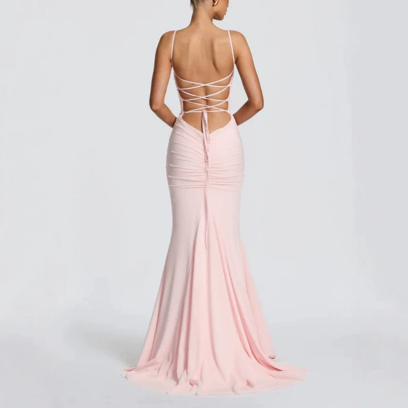 Damen Elegantes Tailliertes Maxikleid mit Raffungen Drune