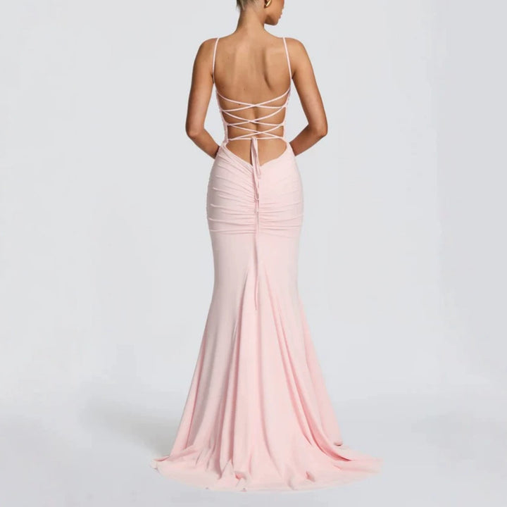 Damen Elegantes Tailliertes Maxikleid mit Raffungen Drune