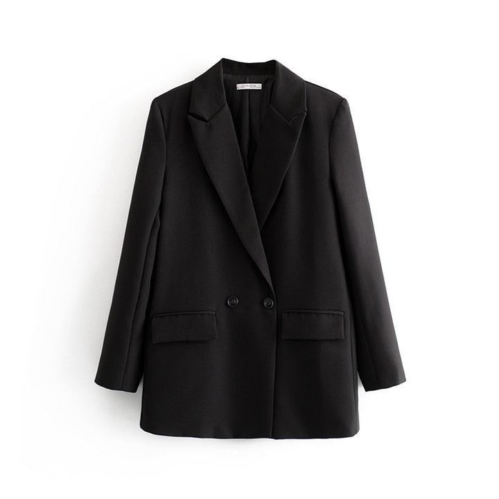 Damen nan taillierter Longblazer im Oversize-Look mit Reverskragen und Pattentaschen Drune