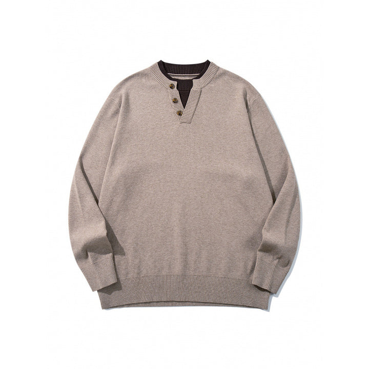 Unisex Strickpullover mit Henley-Knopfleiste, Kontrastkragen und Boxy‑Schnitt Drune