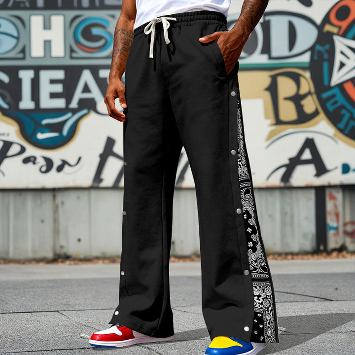 Herren Weite Snap-Trackhose mit Tunnelzug, seitlicher Bandana-Blende und Druckknopfleiste Drune