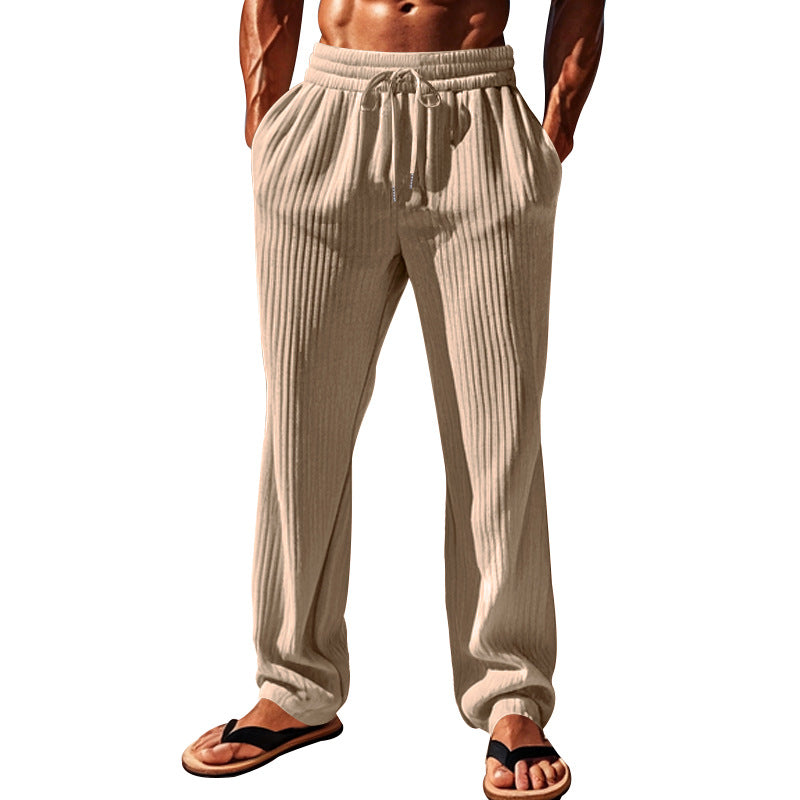 Herren nan lässige Ripp-Freizeithose mit Tunnelzugbund, Eingrifftaschen und geradem Bein Drune