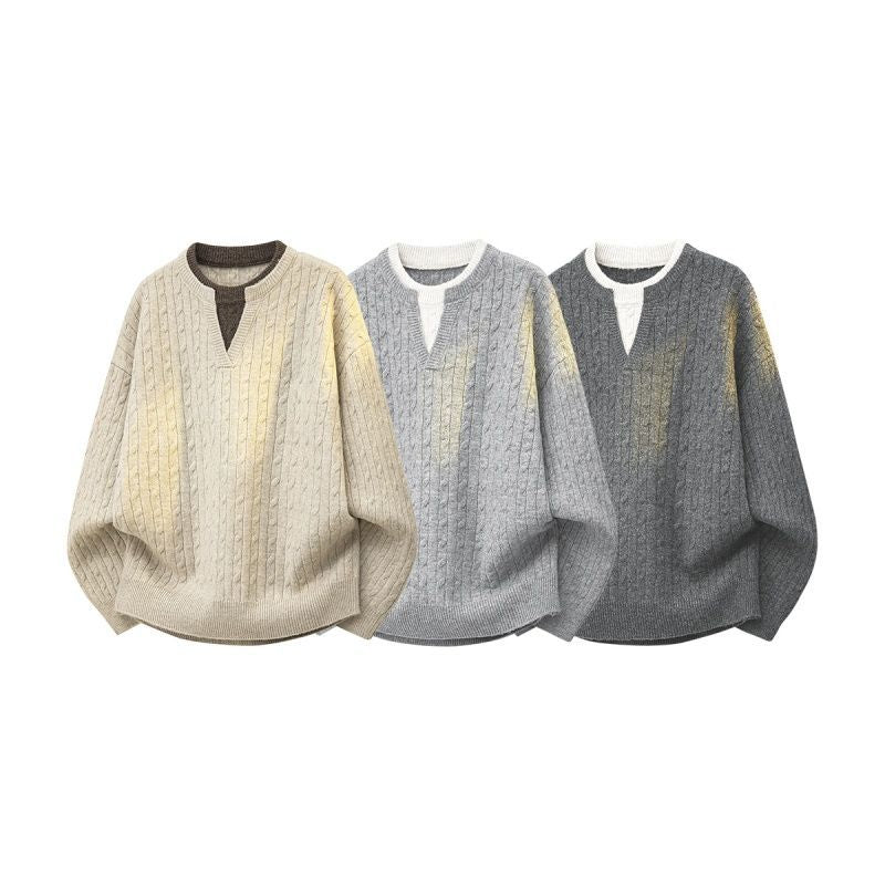 Damen Oversize Zopfstrickpullover mit hohem Rollkragen und Knopfleiste Drune