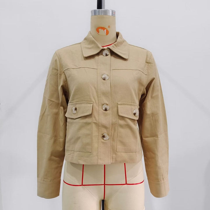 Damen nan kurze Utility-Jacke mit Hemdkragen und aufgesetzten Pattentaschen Drune
