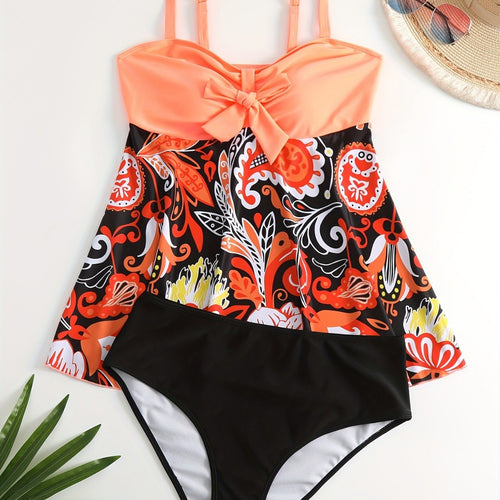 Damen Tankini Set mit verspieltem Druck und modischen Details Drune