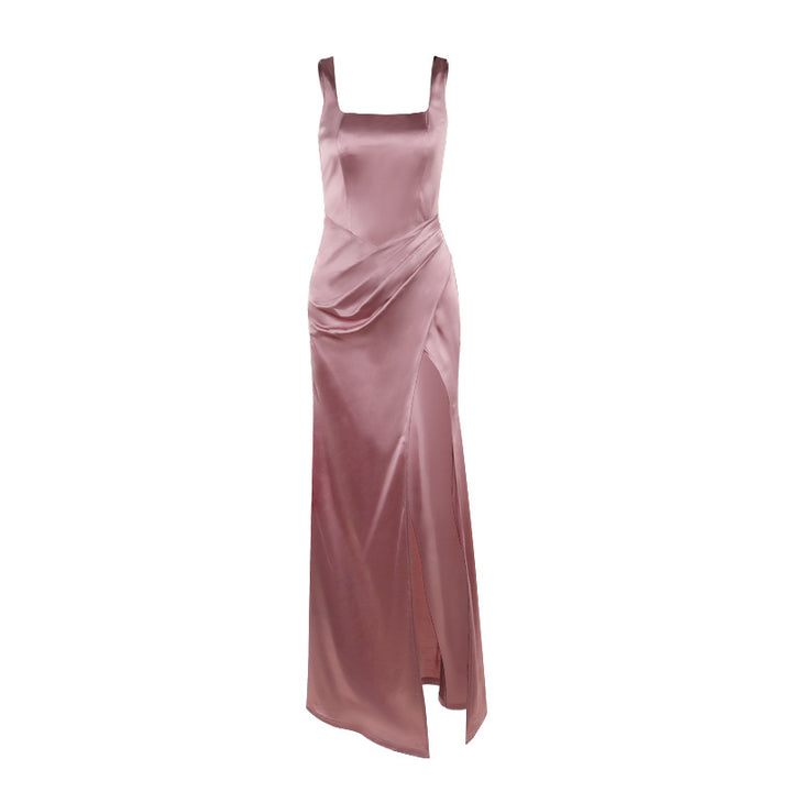 Damen elegantes Maxikleid mit anliegendem Oberteil und hohem Schlitz Drune