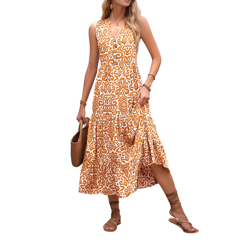 Damen Maxikleid mit floralem Muster und Knopfdetails Drune
