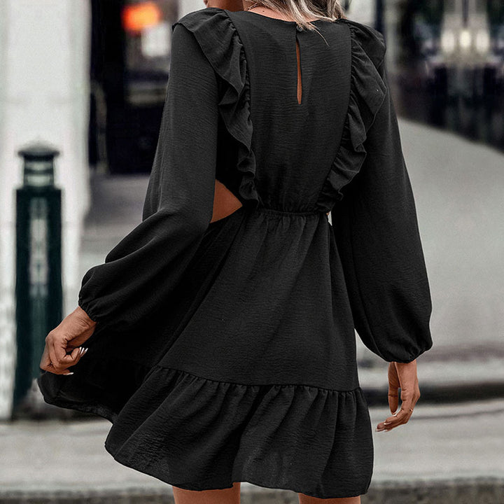 Damen Stilvolles Wickelkleid mit Rüschendetails Drune