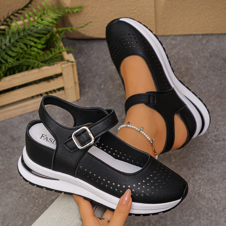 Damen Plateau-Sandalen mit sportlicher Sneaker-Sohle und verstellbaren Klettriemen Drune