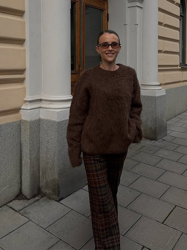Damen Kuscheliger Mohair‑Optik Pullover mit Rundhalsausschnitt und legerer Silhouette Drune