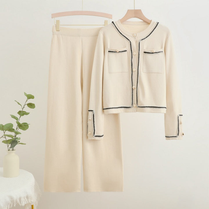 Damen elegantes Zweiteiler-Set mit strukturiertem Blazer und weitem Hosen Drune