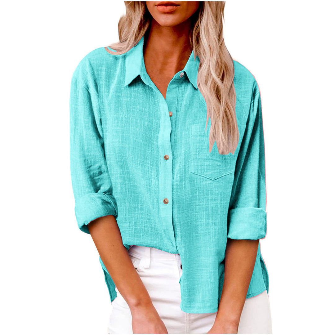 Damen nan oversized Leinen-Baumwollmix Hemdbluse mit Brusttasche und krempelbaren Ärmeln Drune