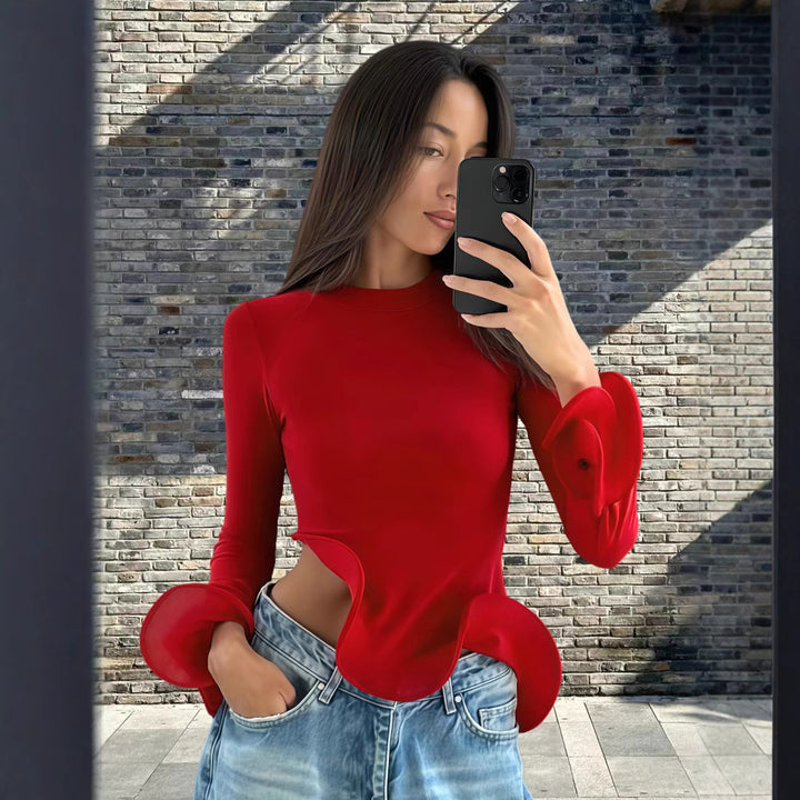 Damen Trendy Oberteil mit asymmetrischen Rüschendetails und elegantes Design Drune