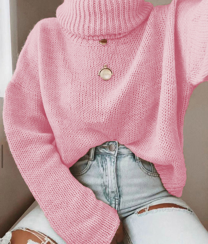 Damen Oversize Rollkragenpullover grobgestrickt mit weitem Schnitt Drune