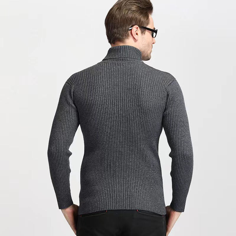 Herren nan schmal geschnittener Rippen-Rollkragenpullover aus feinem Wollmix mit Stretch Drune