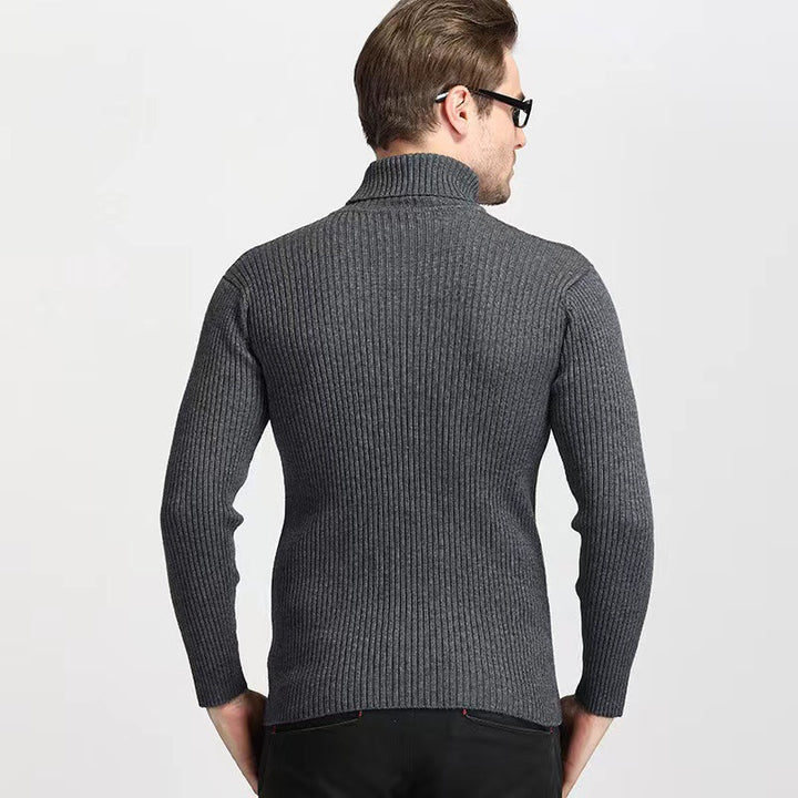 Herren nan schmal geschnittener Rippen-Rollkragenpullover aus feinem Wollmix mit Stretch Drune