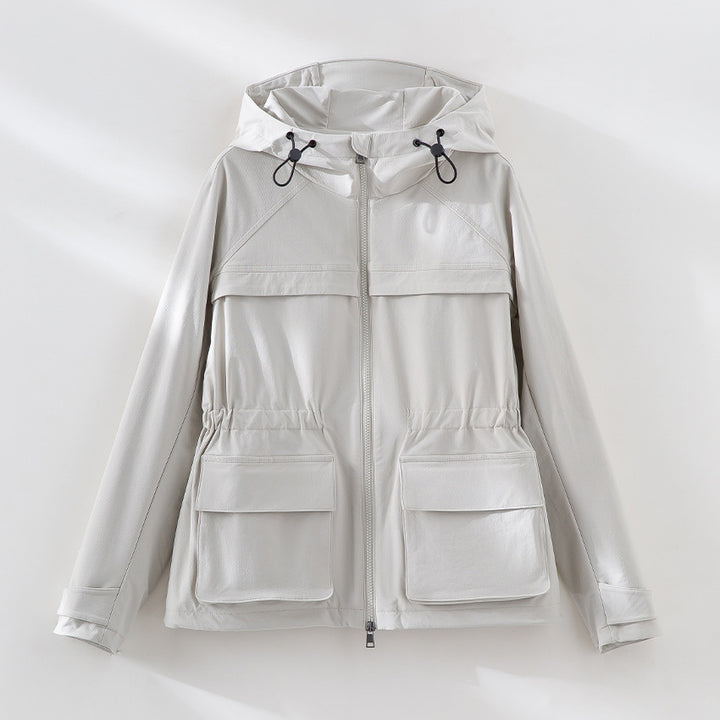 Damen Leichte Funktions-Utility-Jacke mit Kapuze, Kordelzug-Taille und aufgesetzten Klappentaschen Drune