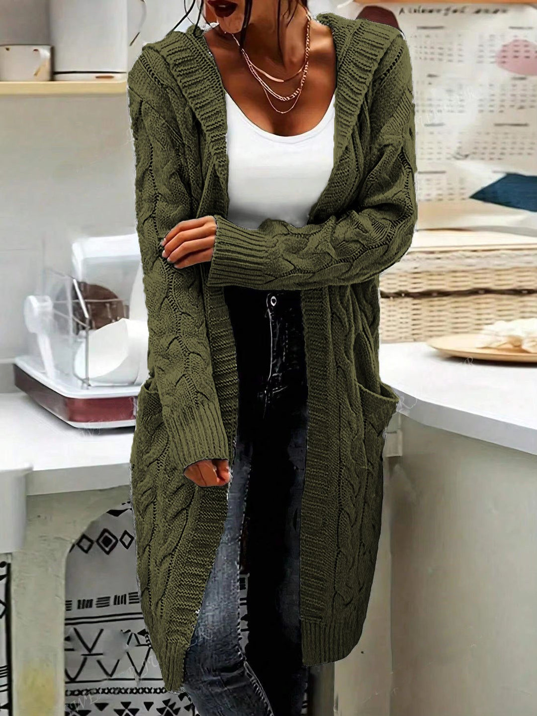 Damen Grobstrick Cardigan mit seitlichen Taschen und strukturiertem Zopfdesign Drune