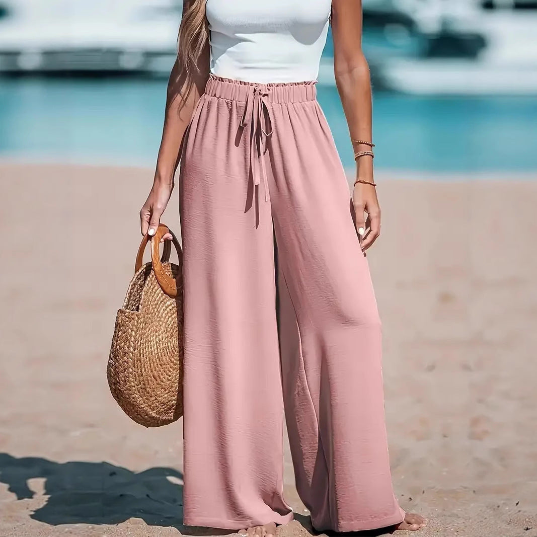Damen weite und luftige Sommerhose mit elastischem Bund undSeitentaschen Drune