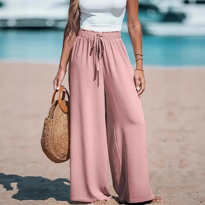 Damen weite und luftige Sommerhose mit elastischem Bund undSeitentaschen Drune