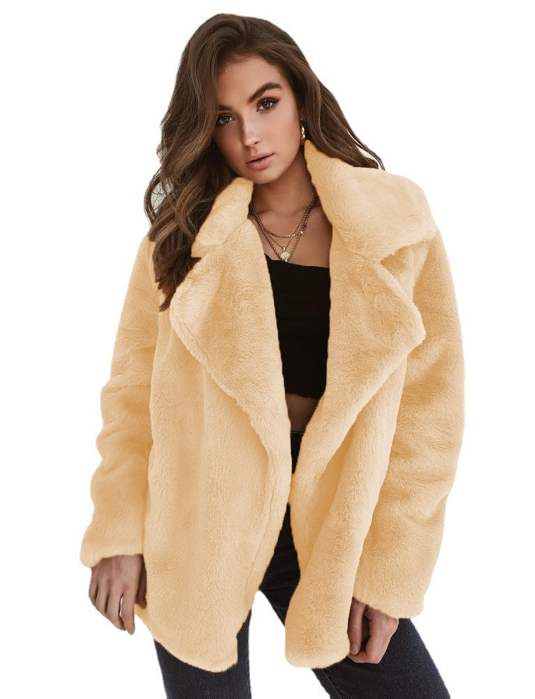 Damen elegante Fake-Fur Jacke mit weichem Kragen und lässigem Schnitt Drune