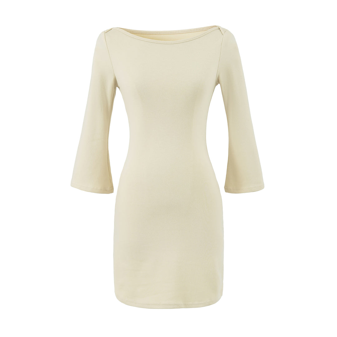 Damen Figurnahes Midikleid mit weitem Rundhals und Glockenärmeln Drune