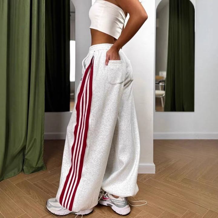 Damen Sportliche Freizeithose mit seitlichen Streifen und elastischem Bund Drune