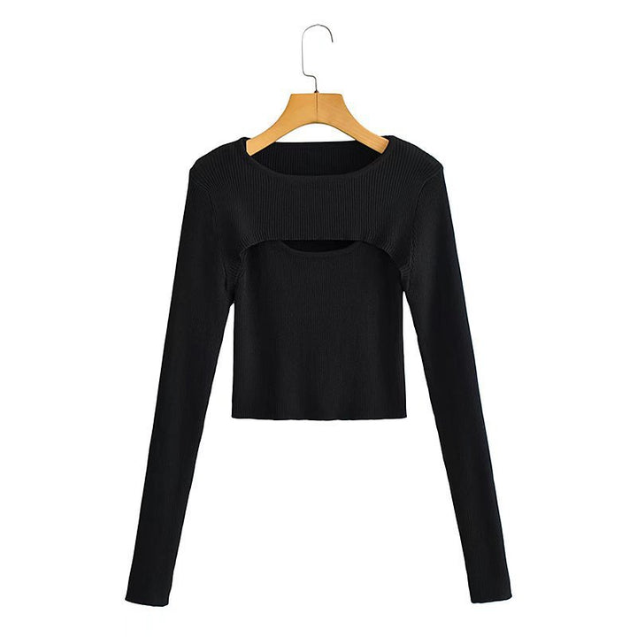 Damen Langarm Crop-Top mit raffiniertem Cut-Out-Design Drune