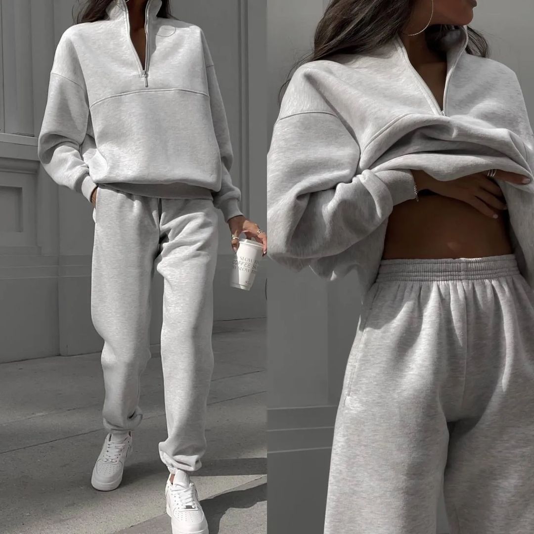 Damen nan Oversize Half-Zip Sweatshirt mit Stehkragen und weicher Jogginghose Drune