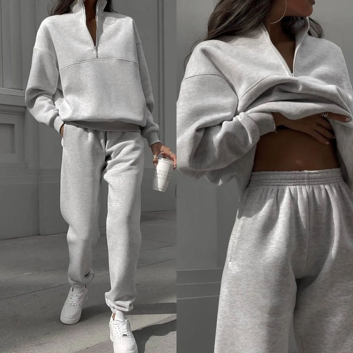 Damen nan Oversize Half-Zip Sweatshirt mit Stehkragen und weicher Jogginghose Drune