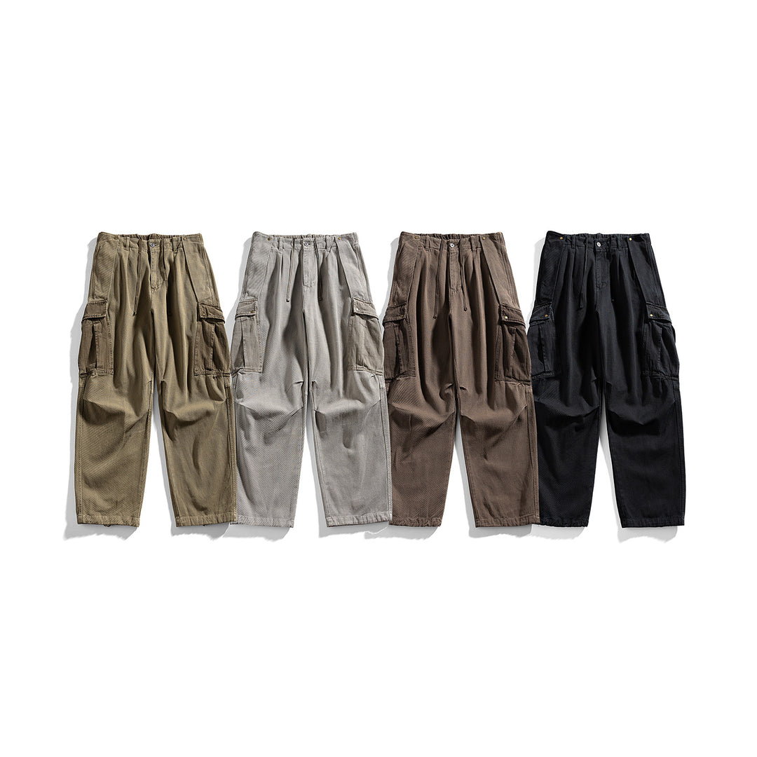 Herren Cargo-Hose mit Kordelbund, weitem Schnitt und Mehrfachtaschen Drune