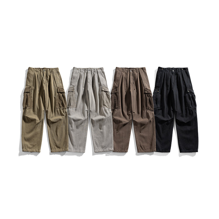 Herren Cargo-Hose mit Kordelbund, weitem Schnitt und Mehrfachtaschen Drune