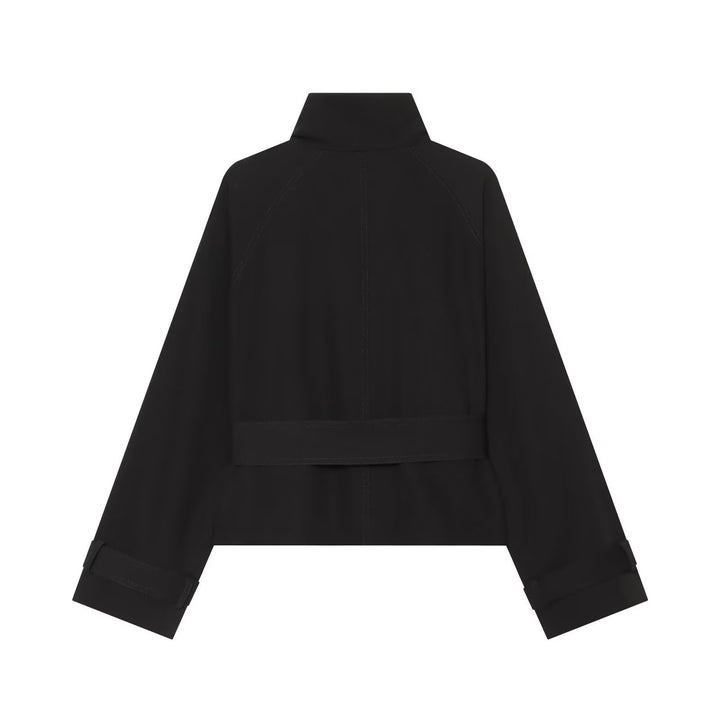 Damen Kurzer doppeltreihiger Trench‑Cape mit Schulterklappen und Taillengürtel Drune