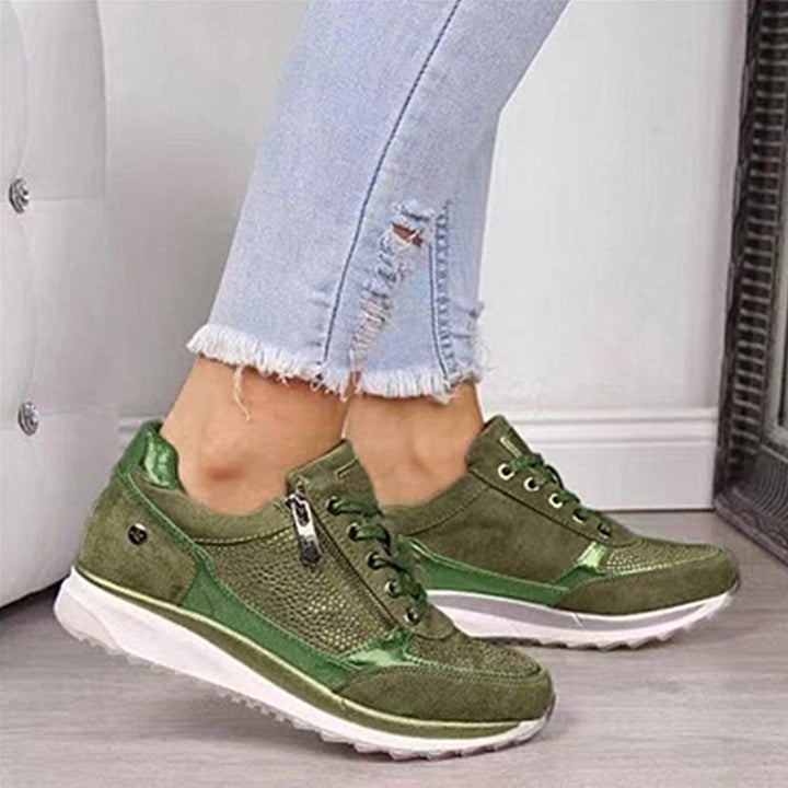Damen Sneaker mit Keilsohle, Reißverschluss und Metallic-Details Drune