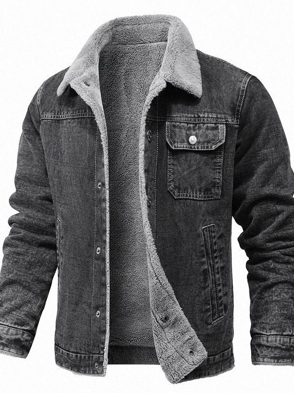 Herren Sherpa-gefütterte Denimjacke mit Teddyfutter und Brusttasche Drune