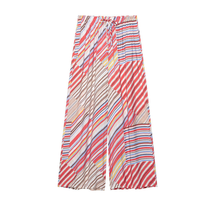 Damen Weite Plissee-Patchwork Palazzo‑Hose mit Tunnelzug Drune