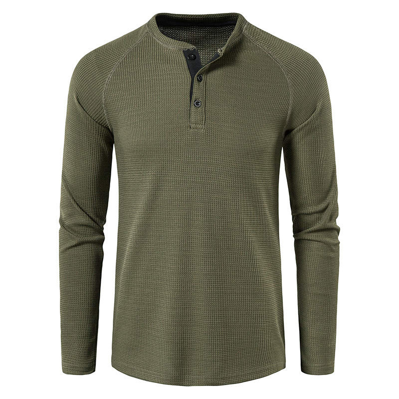 Herren nan strukturiertes Henley-Langarmshirt mit Waffelstruktur, Halbknopfleiste und Raglanärmeln Drune