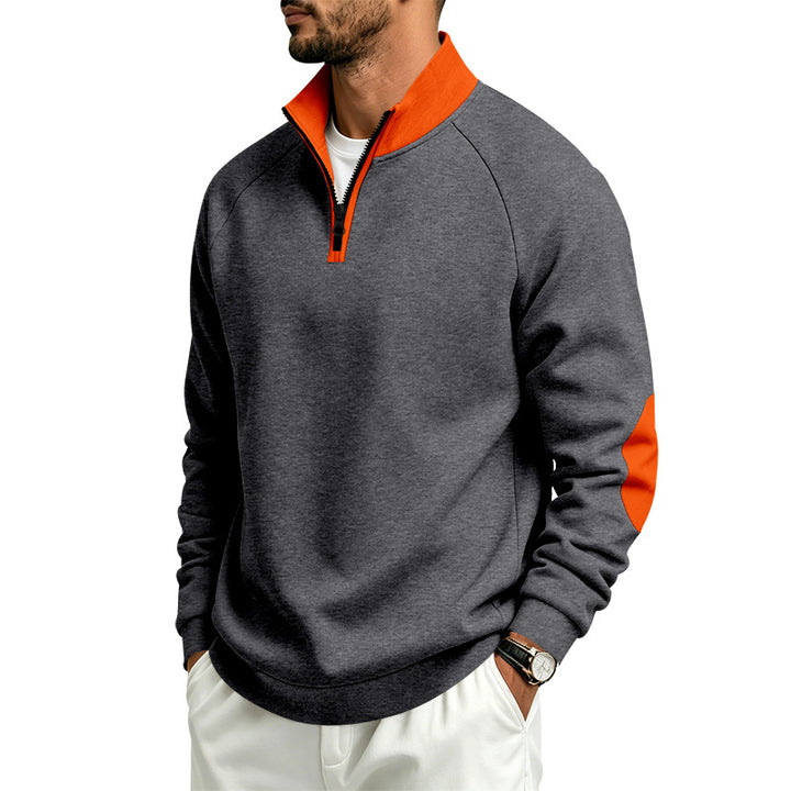 Herren Halbzip-Pullover mit Stehkragen und Ellbogen-Patches Drune