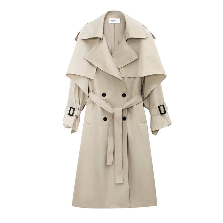 Damen Eleganter Trenchcoat mit Gürtel und oversized Kragen Drune