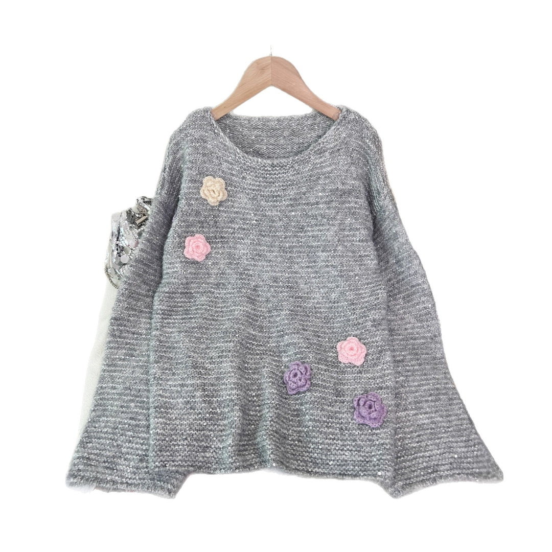 Damen Strickpullover mit floralem 3D-Design Drune